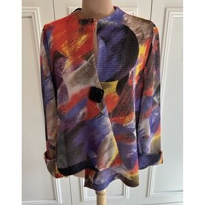 Joseph Ribkoff Abstract Print Mesh Knit Jacket Single Button Multi Color Size 14